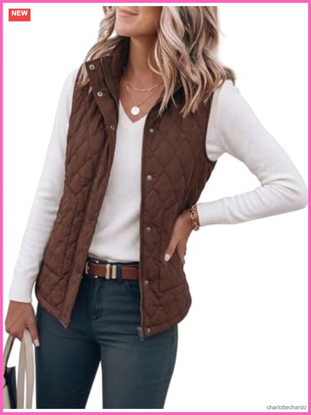 Womens Puffer Vest Sleeveless Quilted Zip Snap Winter Outerwear